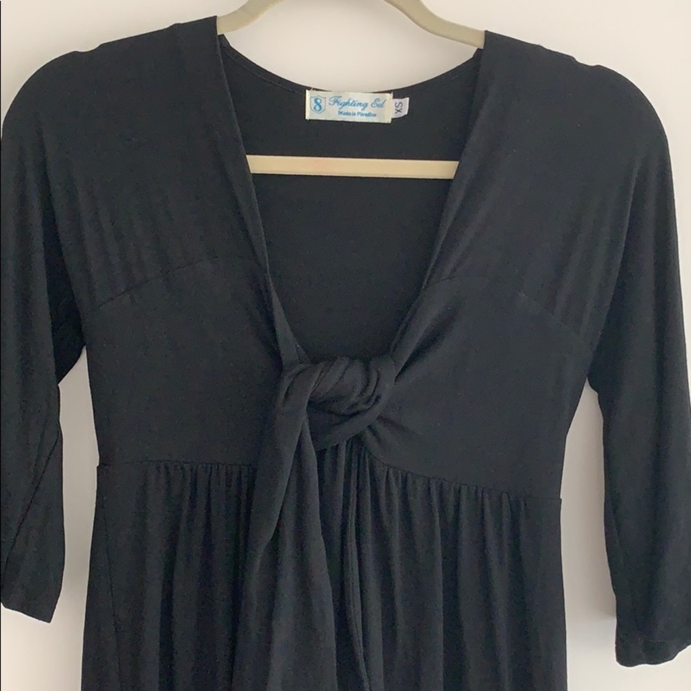 Fighting Eel 3/4 sleeve Tie front black mini Sz S